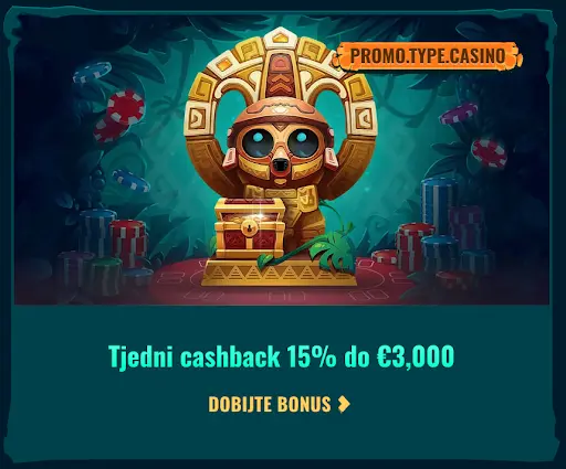 Tjedni cashback do 15% i €3,000 – Promo ponuda Spinanga Casino Zlatni totem majmuna s kovčegom i okružen čipovima u džungli