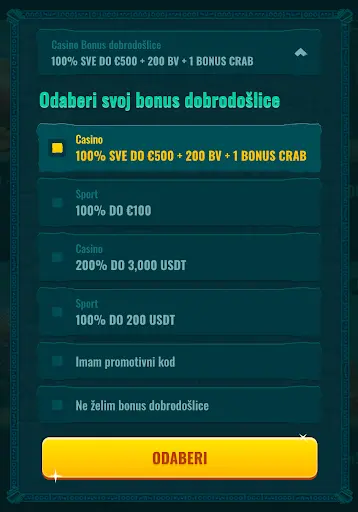 Registracijski obrazac s unosom podataka i odabirom opcija Prvi korak registracije – unos email adrese i lozinke