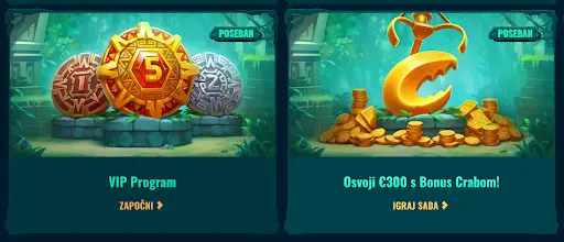 VIP program i posebna ponuda s Bonus Crabom – osvoji do €300 VIP značke i zlatna kandža iznad blaga u džungli – ekskluzivne casino promocije